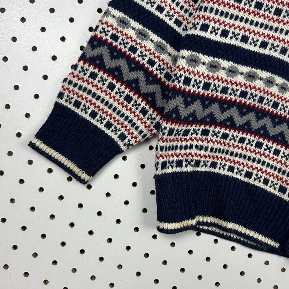 Expressions Northern Isle Cardigan Knit Sweater Large Blue‎ Red Cream Cosby 90s - Picture 3 of 6